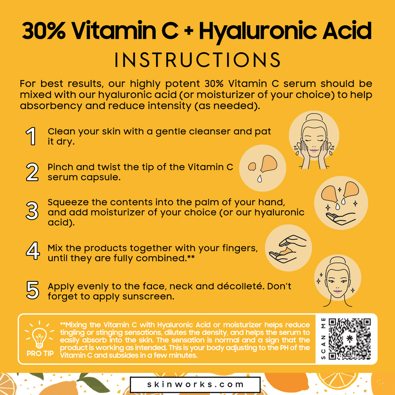 SKINWORKS ULTRA POTENT 30% Vitamin C Serum for Face, Vitamin E Ferulic Acid Facial Glow Serums for Brightening, Dark Spots, Anti-Wrinkle, Anti-Aging, Unscented (BIODEGRADABLE)