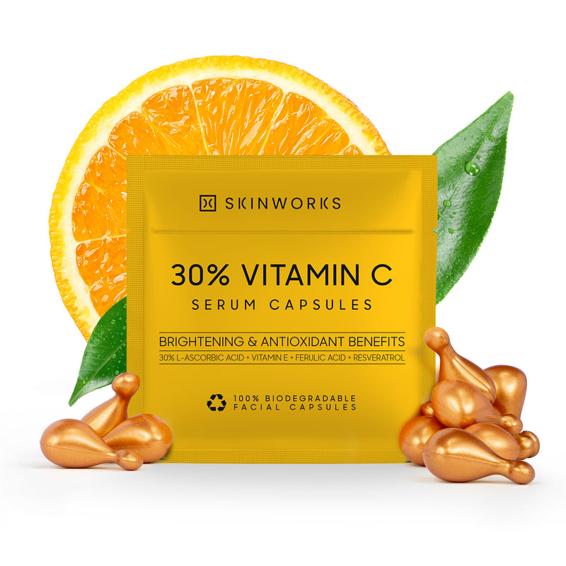 SKINWORKS ULTRA POTENT 30% Vitamin C Serum for Face, Vitamin E Ferulic Acid Facial Glow Serums for Brightening, Dark Spots, Anti-Wrinkle, Anti-Aging, Unscented (BIODEGRADABLE)