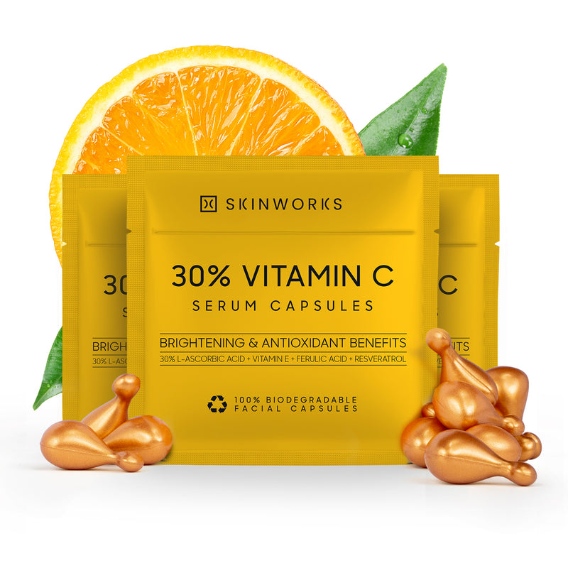 SKINWORKS ULTRA POTENT 30% Vitamin C Serum for Face, Vitamin E Ferulic Acid Facial Glow Serums for Brightening, Dark Spots, Anti-Wrinkle, Anti-Aging, Unscented (BIODEGRADABLE)