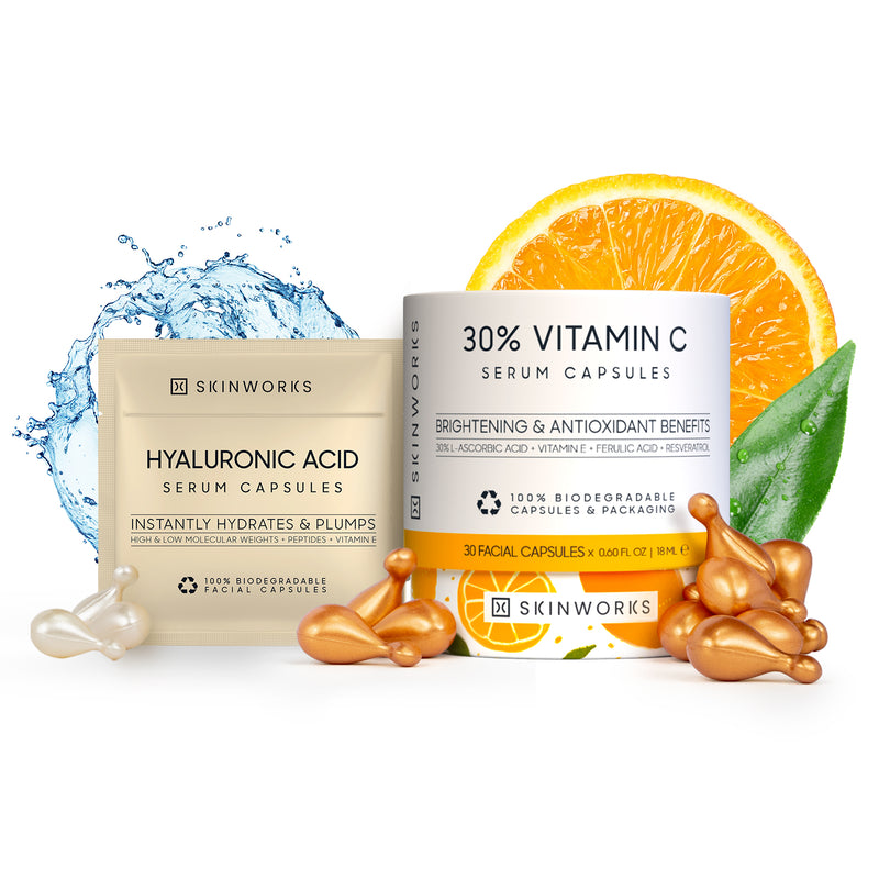 SKINWORKS ULTRA POTENT 30% Vitamin C Serum for Face, Vitamin E Ferulic Acid Facial Glow Serums for Brightening, Dark Spots, Anti-Wrinkle, Anti-Aging, Unscented (BIODEGRADABLE)